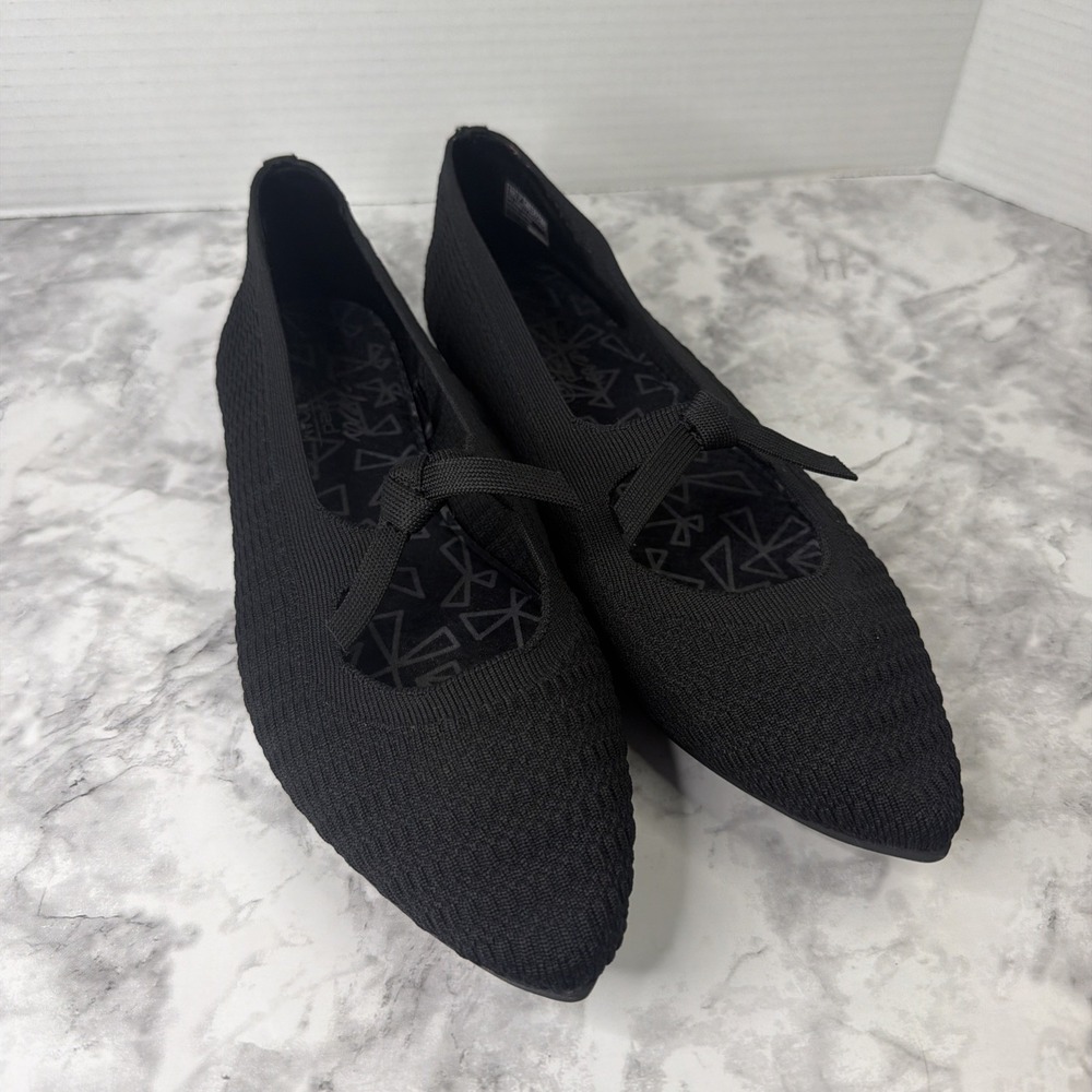 Skechers Cleo Point Air Cooled Washable Flats Bows Black Knit Stretch Comfort